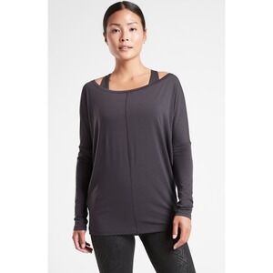 Athleta Essence Flow Top‎ Spring Night Grey Small Yoga Slouchy Soft Long Sleeve